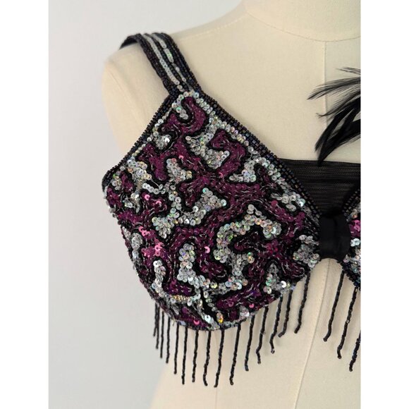 90s vintage purple sequin beaded glamour costume girls dance top XXS womens - Picture 4 of 8